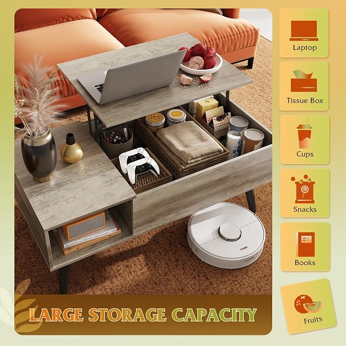 WLIVE Coffee Table for Living Room, Lift Top Coffee Table - Image 6