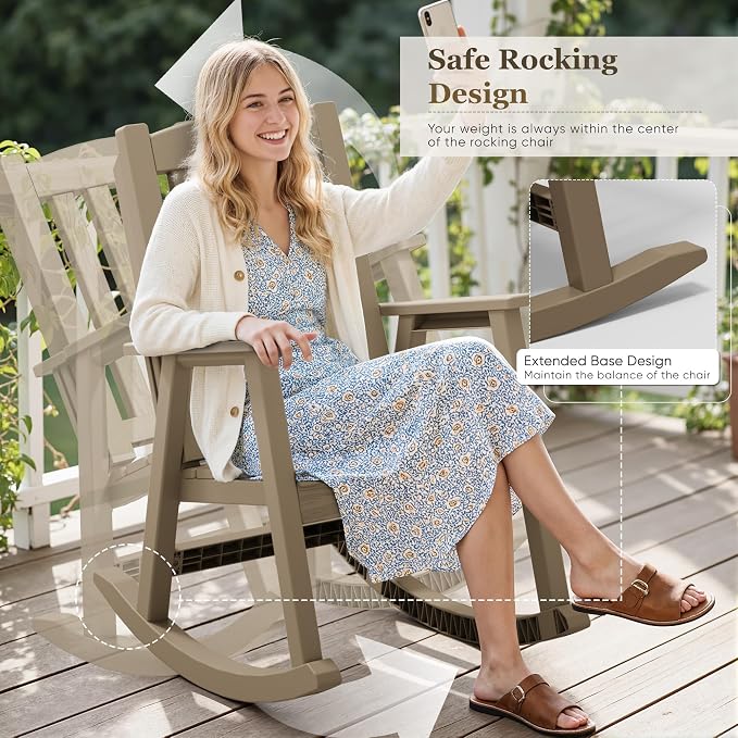 Greesum Set of 2 Outdoor Rocking Chair, All-Weather Patio Rocker, Rust-Proof & - Image 4