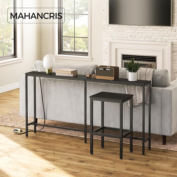 MAHANCRIS Console Table with Power Outlet, Industrial Entryway Table with USB - Image 2
