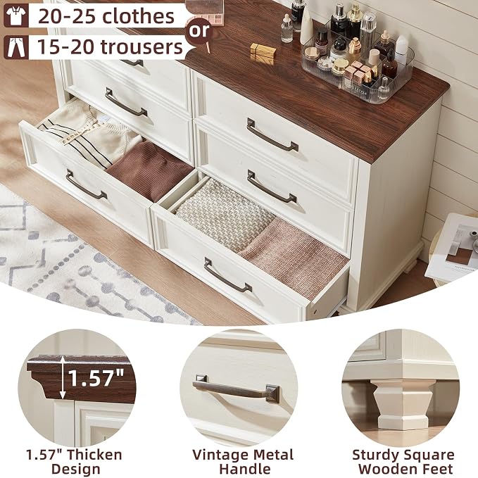 SAVOR LIFE Farmhouse White 6 Drawer Dresser - Image 5