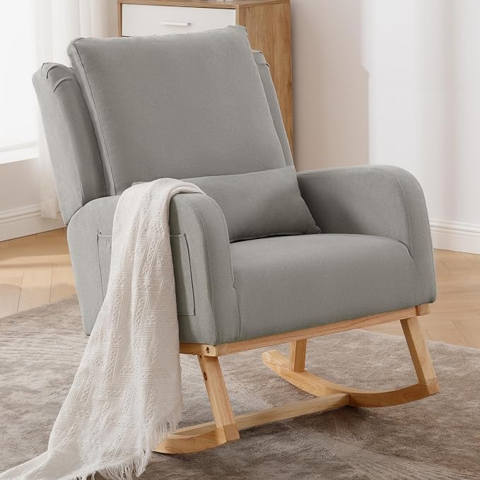 HCHAIRH Rocking Chair Nursery, Upholstered Fabric Nursing Rocking Chairs - Image 8