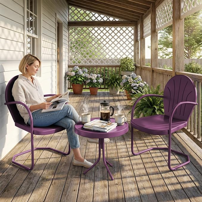 Patio Bistro Set Retro Metal Outdoor Seating Conversation 3 Pieces, 2 C-Spring - Image 4
