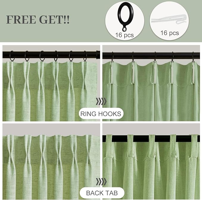Sage Green Pinch Pleated Curtains 96 Inches Long - Image 3