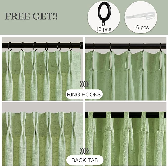 Sage Green Pinch Pleated 84 Inch Curtains - Image 3