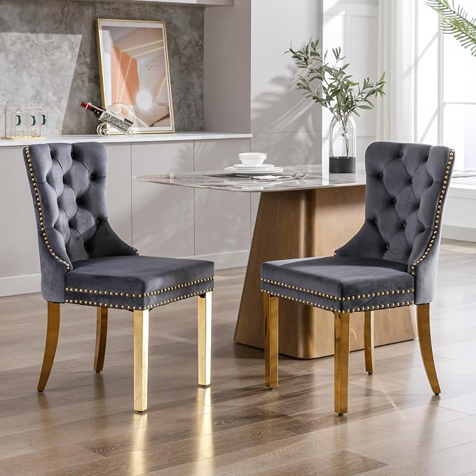 KCC Velvet Dining Chairs Set of 2, Upholstered High-end Tufted Dining Chair by KCC