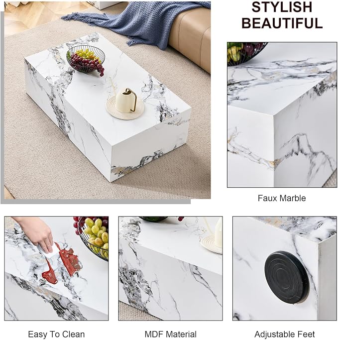 Faux Marble Coffee Table, Rectangle MDF Coffee Tables - Image 4
