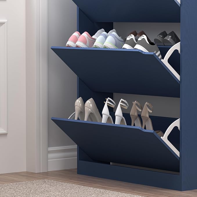 BORNOON Shoe Cabinet with 3 Flip Drawers, Hidden Wood Shoe Cabinet, - Image 6