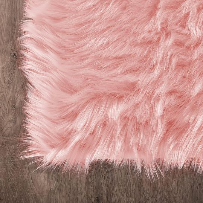 Latepis Pink Fur 5x8 Area Rug for Living Room Bedroom Faux Sheepskin Rugs Fuzzy - Image 5