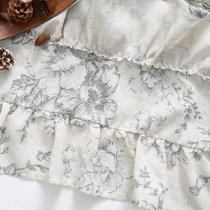 jinchan Ruffled Floral Valance Gray Shabby Chic Small Window Curtain 18 Inch - Image 7