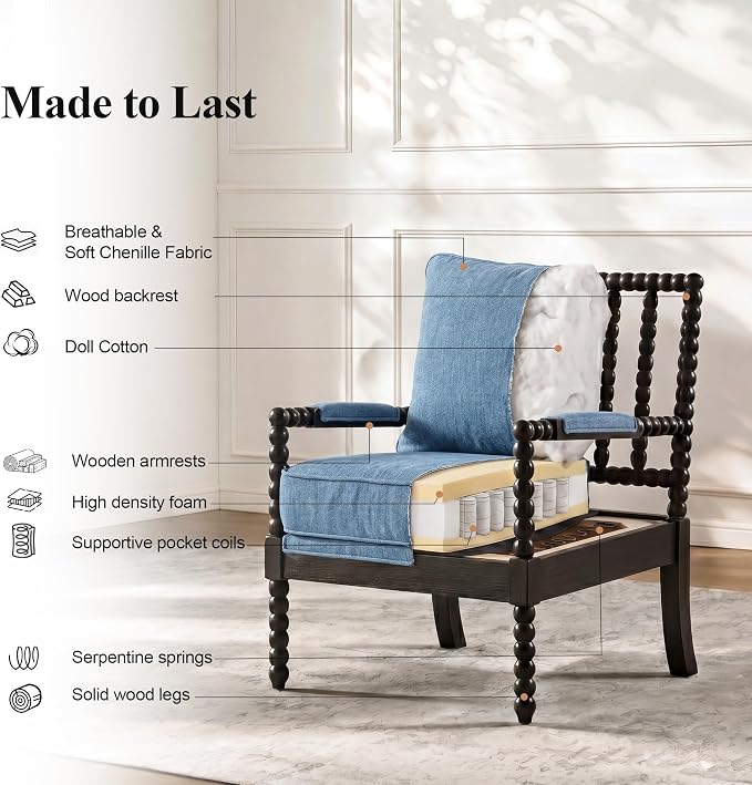 DUHOME Linen Fabric Spindle Accent Chair - Image 5