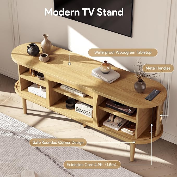 Decofy Mid Century TV Stand for TVs up to 65 Inches, Entertainment Center - Image 6