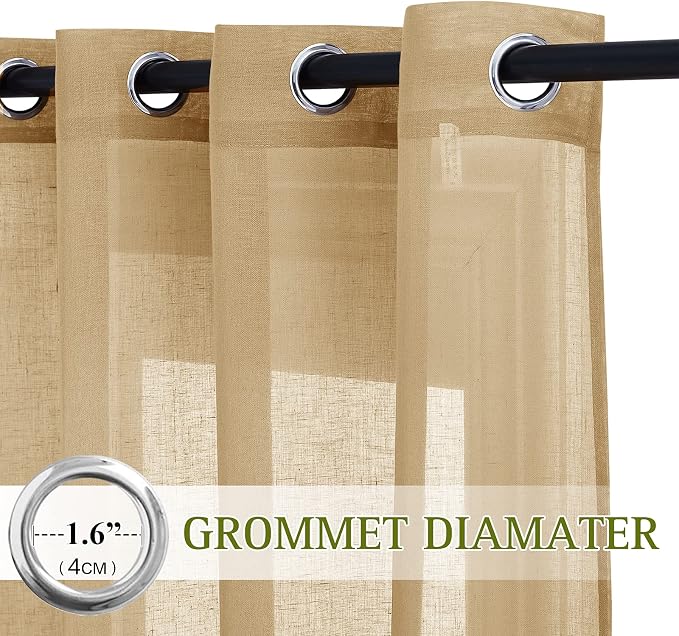 NICETOWN Linen Textured Semi Sheer Bedroom Curtains, Grommet Top Casual Thick - Image 2