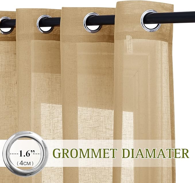 NICETOWN Sheer Linen Curtains Flax Texture 96 inch Long - Image 3