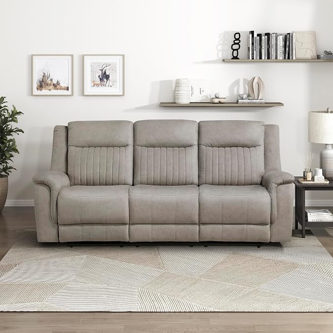 Lexicon Manual Double Reclining Sofa, Polished Microfiber Upholstered 3 Seater - Image 7