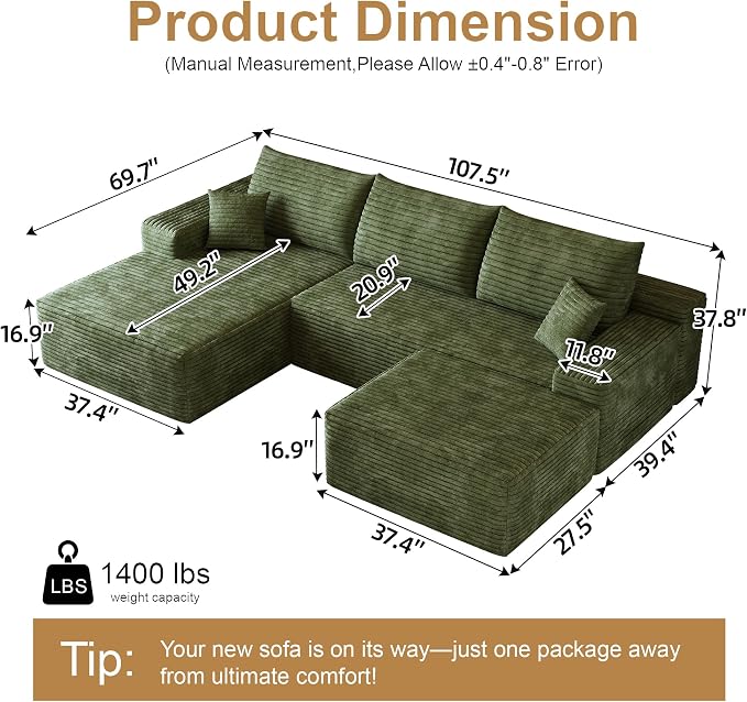 108" Sectional Couches for Living Room Cloud Couch Sofa - Image 2
