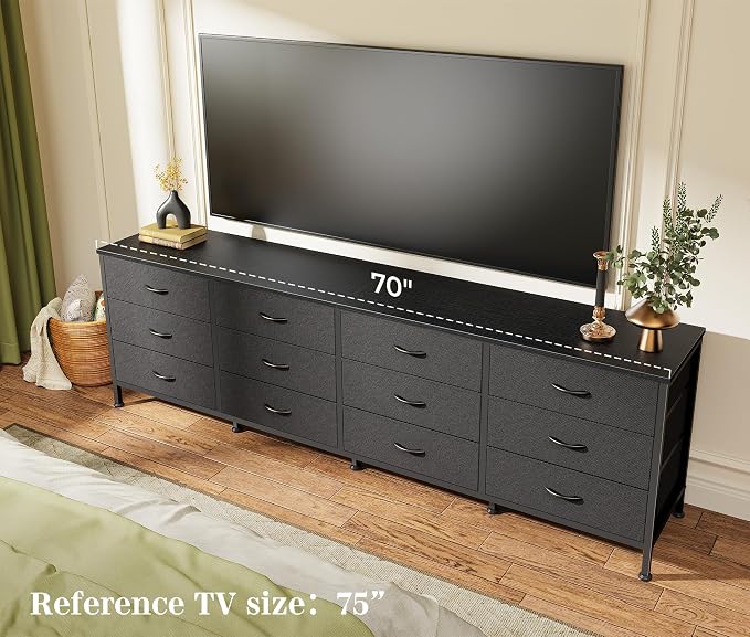 Huuger 70 Inch Black Dresser for Bedroom, TV Stand for 65, 80 Inch TV, 12 - Image 2