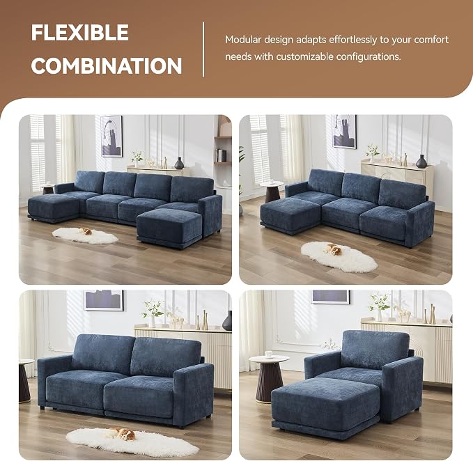 143.8" Modular Sectional Sofa Modern Chenille U Shaped Couch - Image 5
