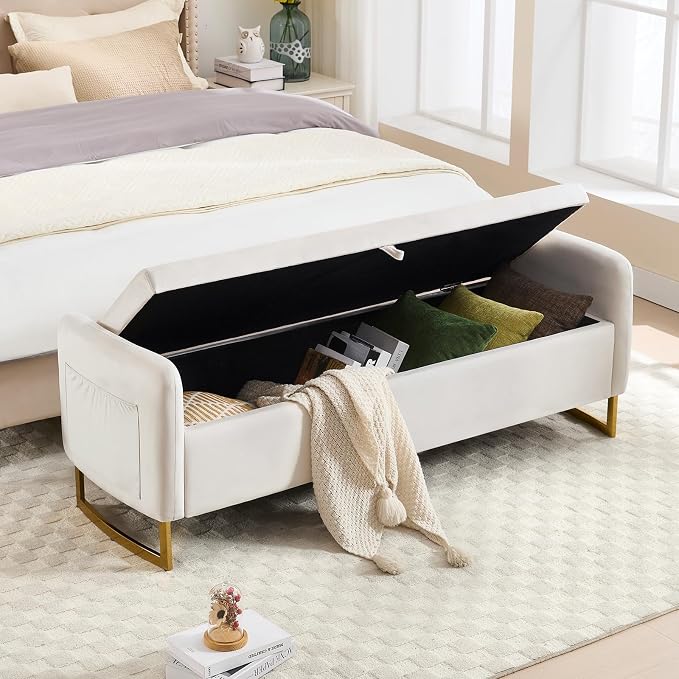 65" End of Bed Storage Bench, Velvet Storage Bench - Image 7