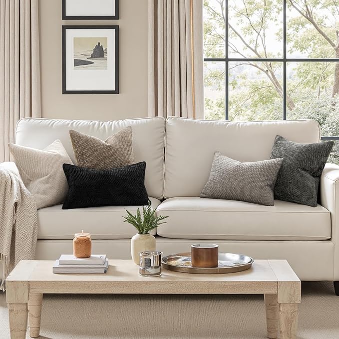 MIULEE Pack of 2 Couch Throw Pillow Covers 18x18 Inch Neutral Khaki Taupe - Image 2