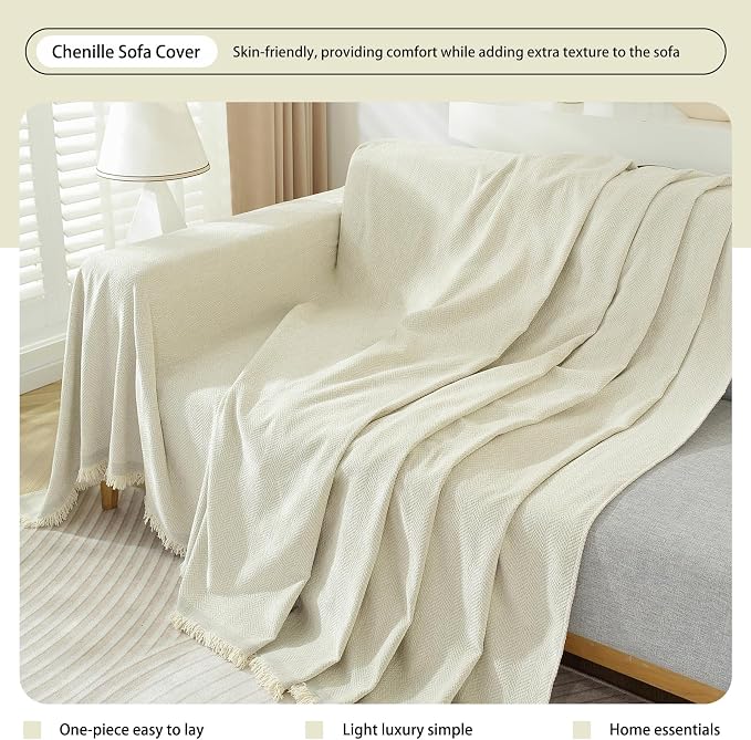 DREAMINGO Modern Minimalism Couch Cover Pets Loveseat Protector Cream White - Image 3