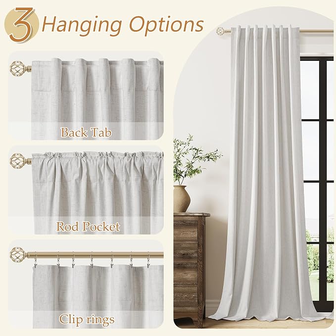 Guken 100% Natural Linen Blackout Curtains 84 Inch Long 2 Panels Set - Image 6