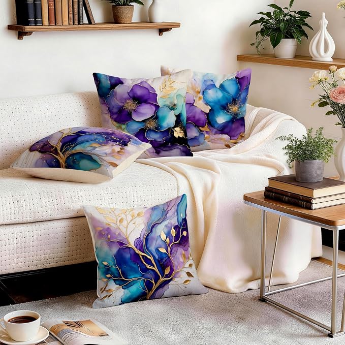 OBSEDE Decorative Throw Pillow Covers Set of 4, 18x18 Inch Purple and Blue - Image 9