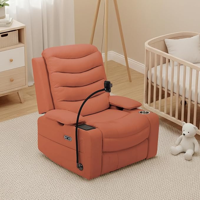 Olela Power Glider Recliner Nursery Chair, PU Leather Swivel Rocking Chair - Image 2