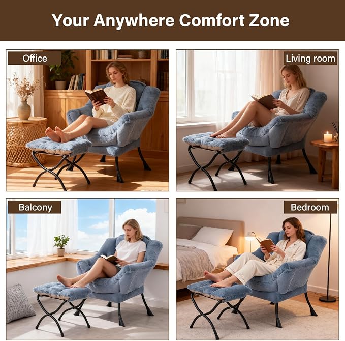 Welnow Lazy Chair with Ottoman, Modern Accent Chair with Armrests and a Side - Image 6