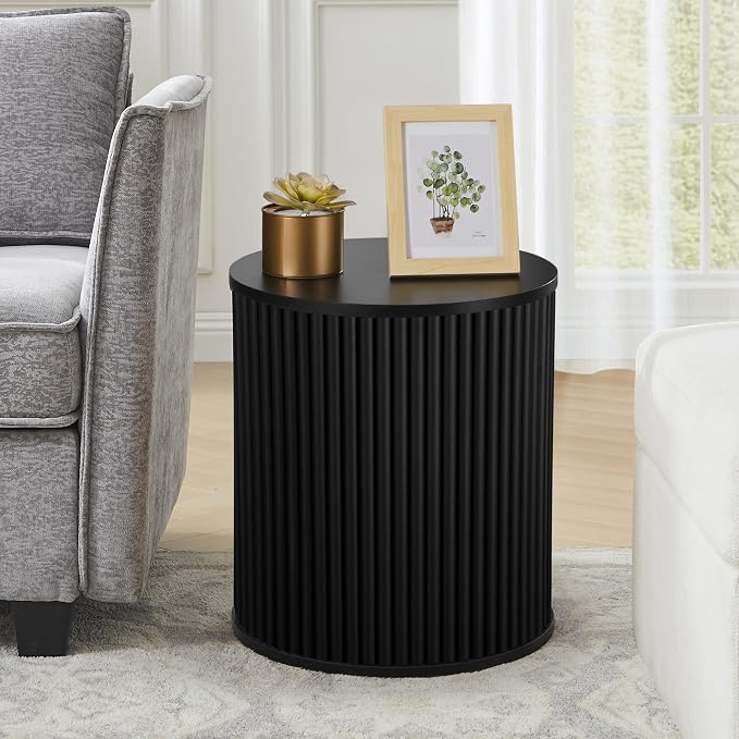 AVZEAR Small Round Side Table Fluted Night Stand Set of 2, Mid Century Modern - Image 3