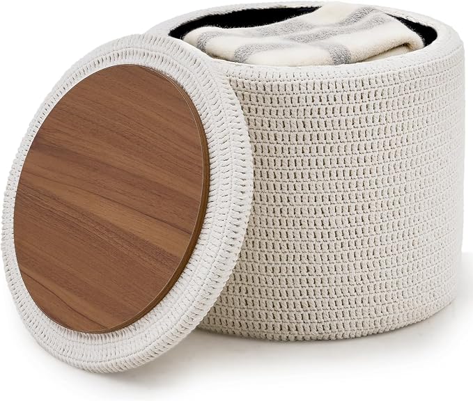 Wimarsbon Pouf Ottoman, 100% Cotton Knitted Boho Footstool, Round Footrest by Wimarsbon