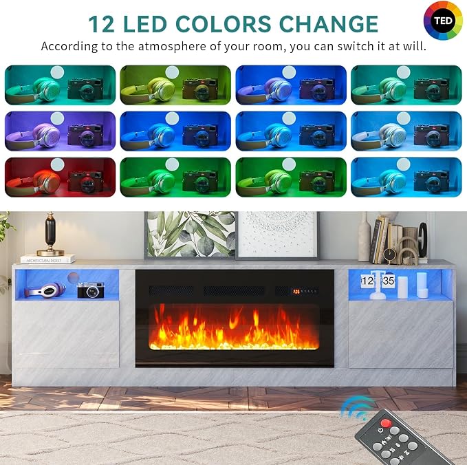 oneinmil 80” TV Stand with 36” Electric Fireplace, Large Modern Media - Image 3