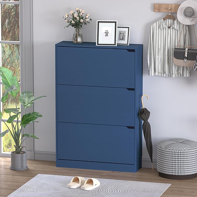 BORNOON Shoe Cabinet with 3 Flip Drawers, Hidden Wood Shoe Cabinet, - Image 3
