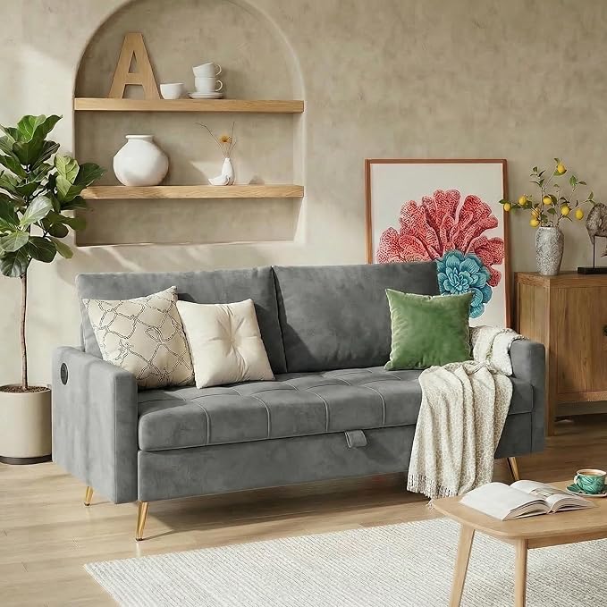 LINLUX Grey Fabric 60" W Couch by LINLUX