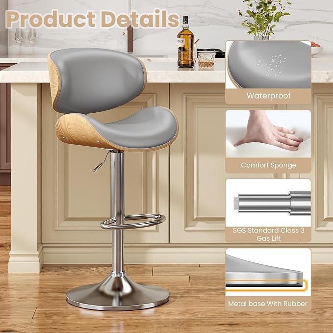 YaFiti Bar Stools for Kitchen Island, Swivel Bar Stools for Kitchen Counter - Image 5