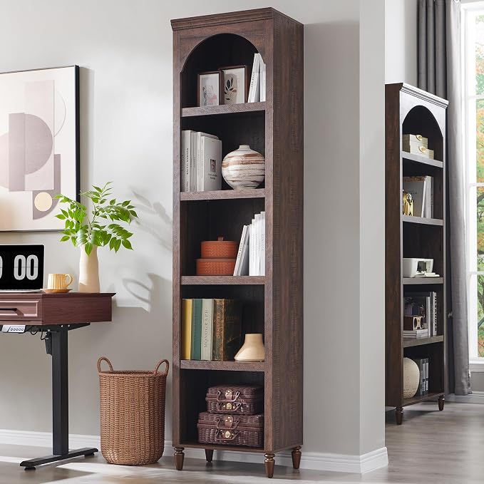 IFGET 76" Tall Arched Bookcase, Farmhouse 5 Tiers Narrow Arched Bookshelf by IFGETEnrichYourLivingSpace