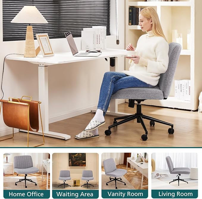 OLIXIS Criss Cross Chair with Wheels Wide Cross Legged Office Desk Vanity Chair - Image 8