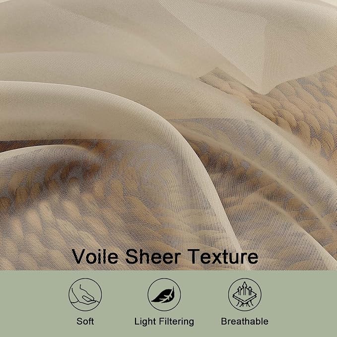 OWENIE Taupe Sheer Curtains 72 Inches Long 2 Panels Set, Transparent Voile - Image 5