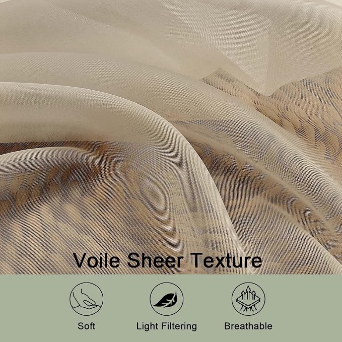 OWENIE Sheer Taupe Curtains, Sheer Curtains 63 inch Length 2 Panels Set - Image 5
