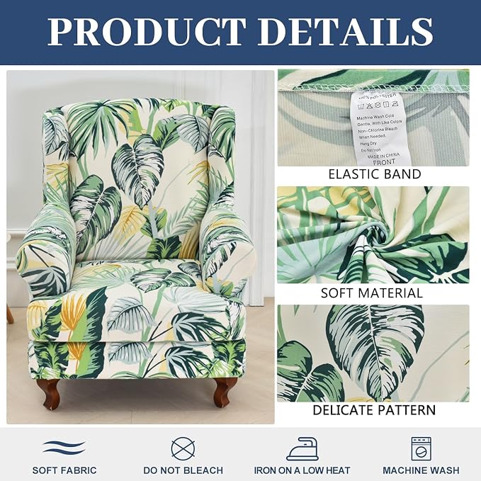 HAOYONG Wing Chair Slipcovers Stretch Wingback Chair Covers Printed 2 Pieces - Image 2
