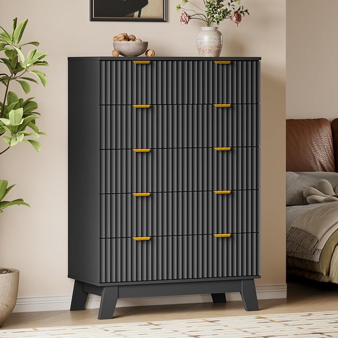 BORNOON 46" Tall Dresser for Bedroom, 6-Drawer Fluted Chest of Drawers by BORNOON