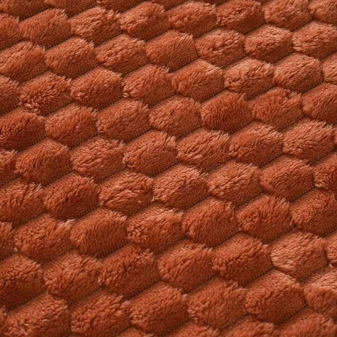 Puncuntex Burnt Orange Throw Blanket 90"×90" inches Fuzzy 3D Jacquard - Image 5