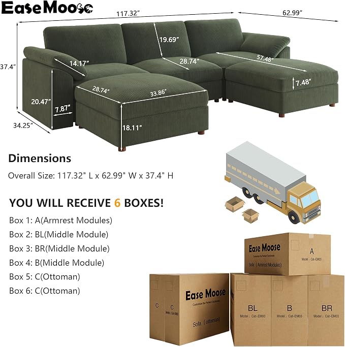EASE MOOSE Sectional Modular Sofa, FSC Certified Oversized U Shape Sectional - Image 2