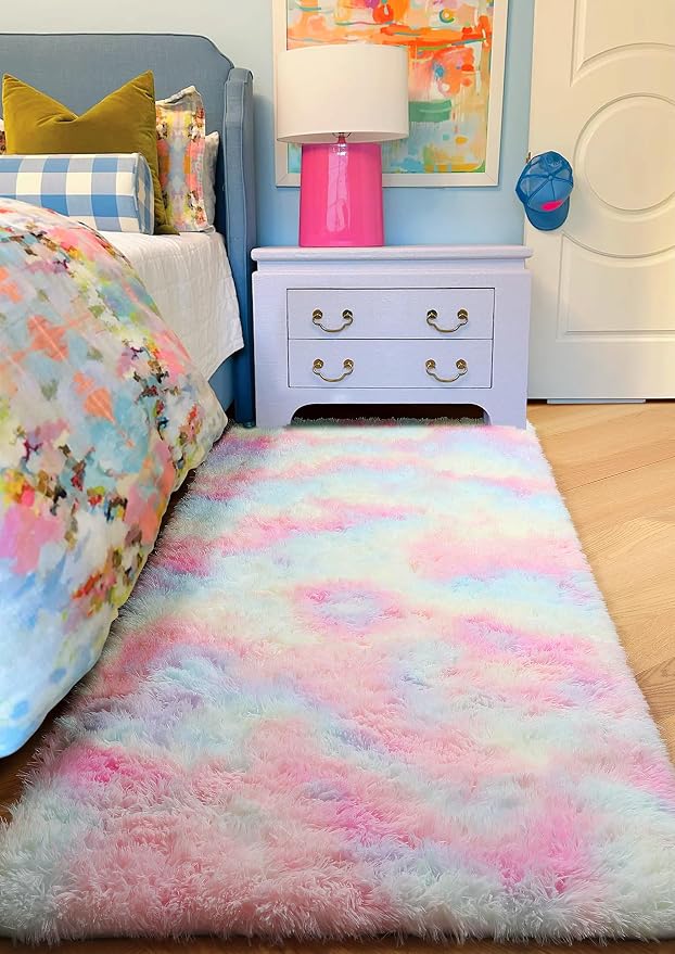 PAGISOFE Rainbow Runner Rugs for Girls Bedroom Hallway Plush Fluffy Rug 2x6 Ft - Image 7