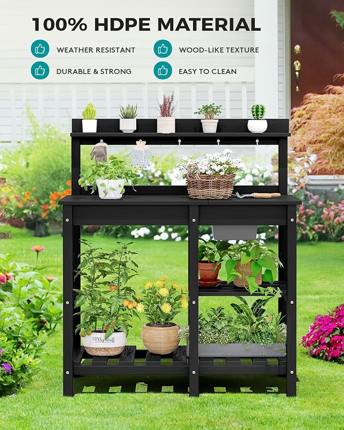 SERWALL Outdoor Potting Bench 2-Piece Set, Rot-Resistant HDPE Potting Table - Image 7