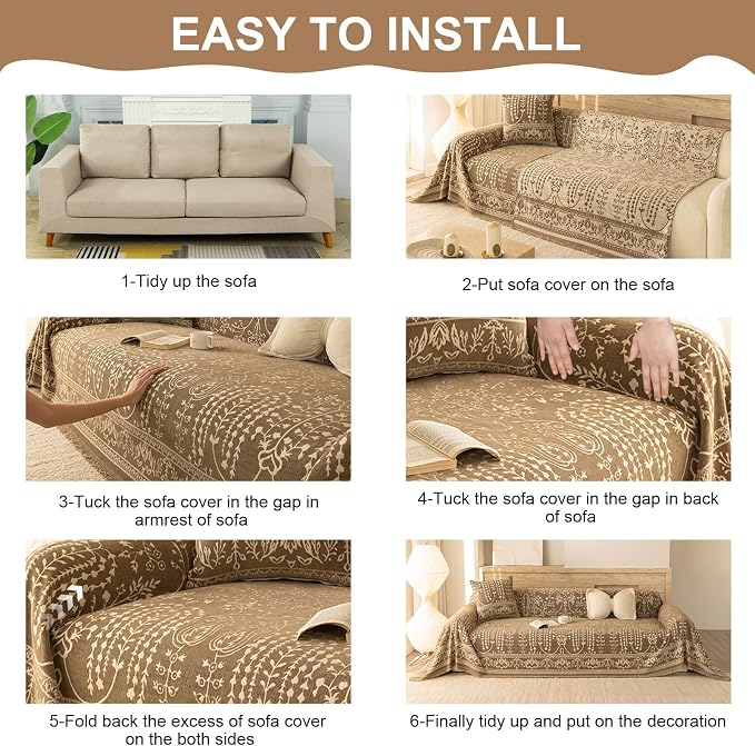 VClife Vintage Floral Bohemain Couch Cover, Soft Breathable Chenille Sofa Cover - Image 8