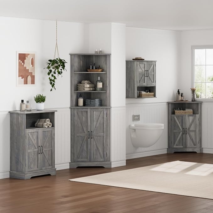 Smuxee Bathroom Corner Storage Cabinet, Farmhouse Floor Corner Cabinet - Image 9