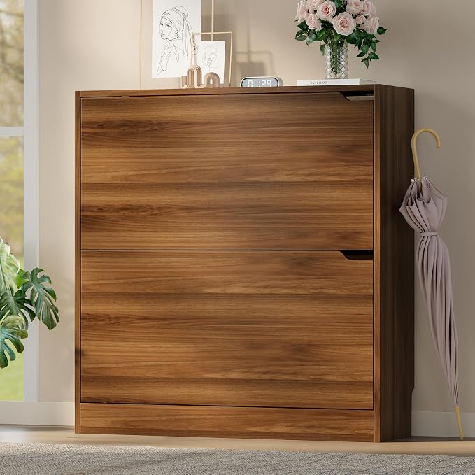 BORNOON Shoe Cabinet with 2 Flip Drawers, Slim Narrow Shoe Storage Cabinet - Image 3