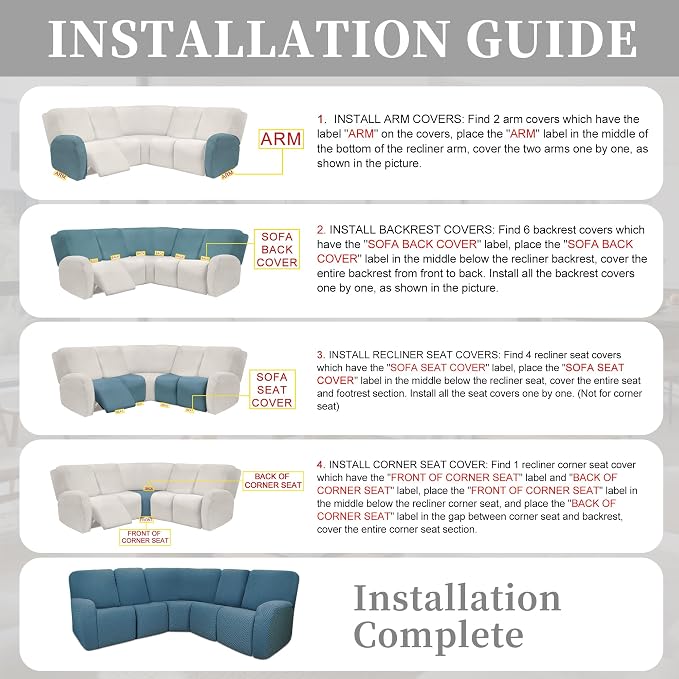100% Waterproof Sectional Recliner Couch Covers - Image 7