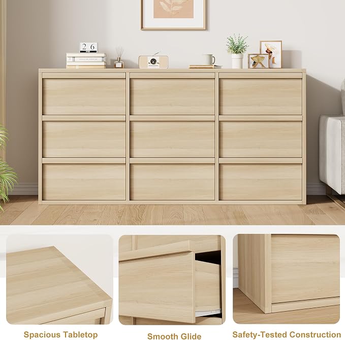 Garvee 9 Dresser for Bedroom, 58.7" Wide Dresser, Freestanding Horizontal Drawer - Image 7