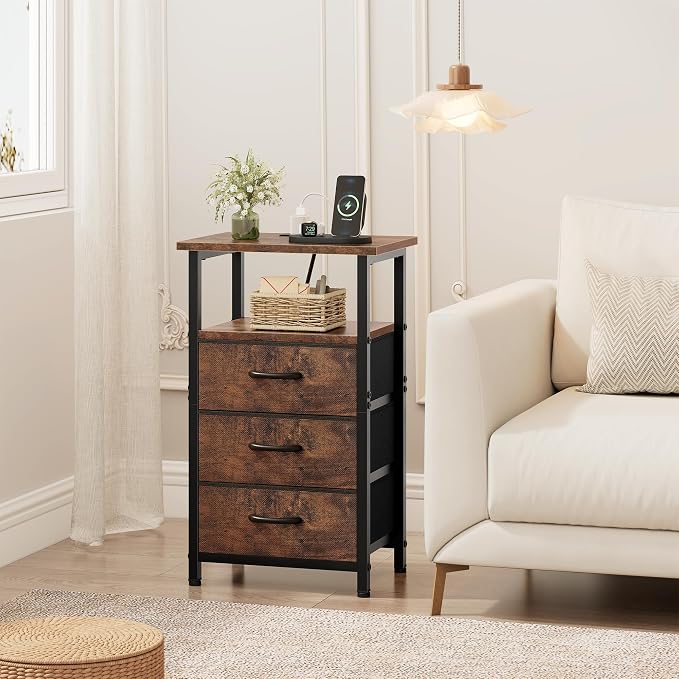 Vagusicc Nightstand with Charging Station, Bedside Table with USB Ports and - Image 6